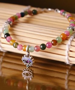 Trang Chủ Vòng tay đá tourmaline mix chạm bạc