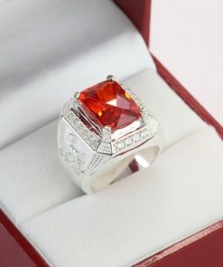 Quà sinh nhật cho bố nhẫn bạc nam mặt đá đỏ hình hổ sang trọng DPT0391