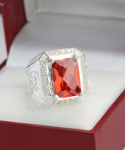 Quà sinh nhật cho bố nhẫn bạc nam mặt đá đỏ hình hổ sang trọng DPT0391